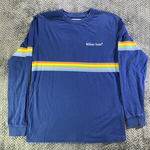 Wilbur Soot Shirt Men Small Blue Navy Rainbow Stripe‎ Long Sleeve Graphic Cotton